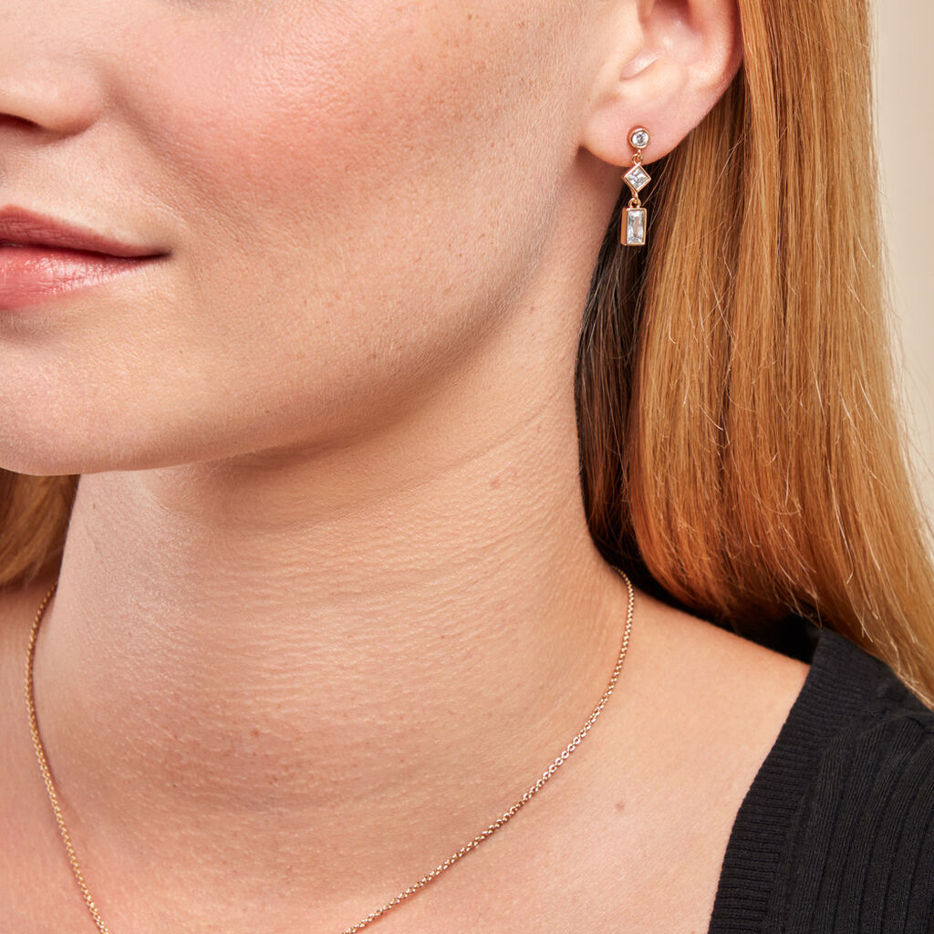 Boucles D'oreilles Pendantes Gold Chandelier Plaqué Or Oxyde Zirconium - Boucles d'oreilles fantaisie Femme | Histoire d’Or
