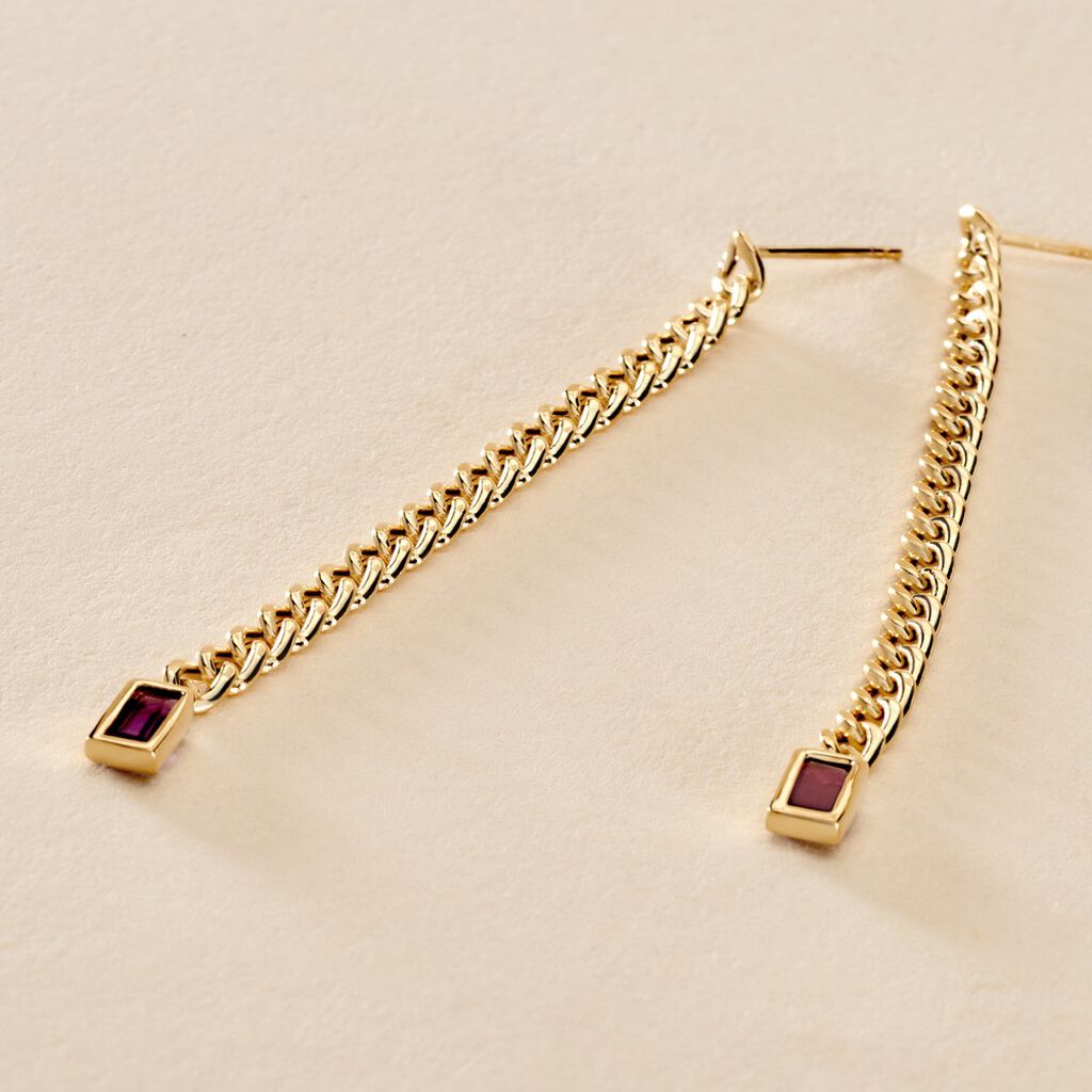 Boucles D'oreilles Pendantes Chain Or Jaune Am&eacute;thyste - Boucles d'oreilles pendantes Femme | Histoire d&rsquo;Or