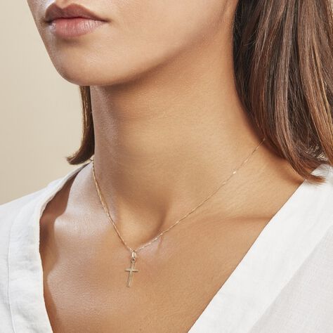 Pendentif Bathilde Croix Striee Or Jaune - Pendentifs Baptême Famille | Histoire d’Or