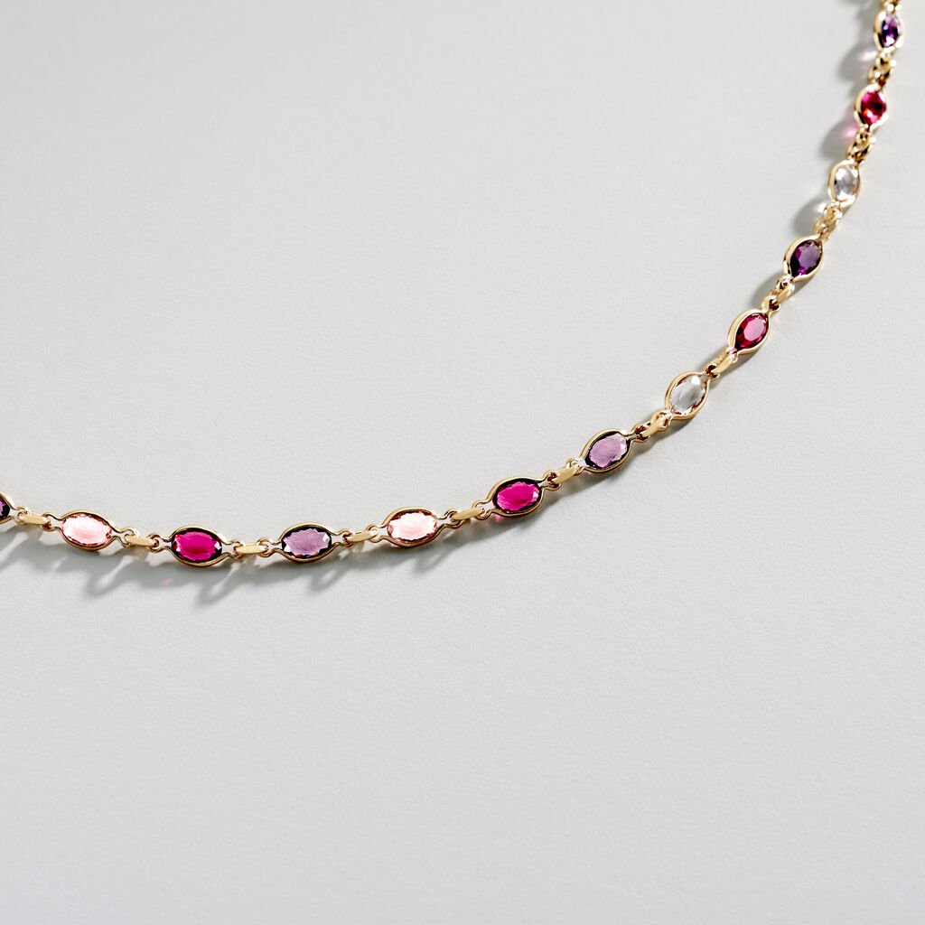 Collier Ilvaae Plaqu&eacute; Or Pierre De Synth&egrave;se Rose - Colliers Femme | Histoire d&rsquo;Or