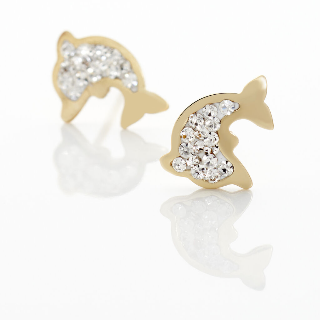 Boucles D'oreilles Puces Edmee Dauphin Or Jaune Strass - Clous d'oreilles Femme | Histoire d&rsquo;Or