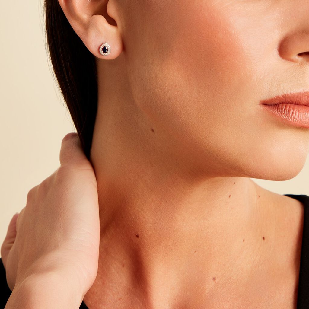 Boucles D'oreilles Puces Or Blanc Elheme Saphir - Clous d'oreilles Femme | Histoire d’Or