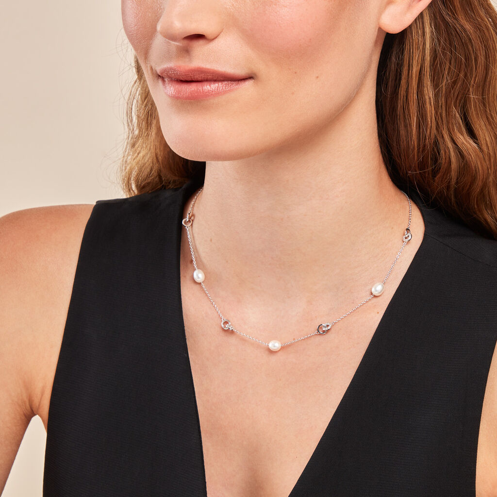 Collier Gaetane Argent Blanc Perle De Culture Oxyde De Zirconium - Colliers fantaisie Femme | Histoire d’Or