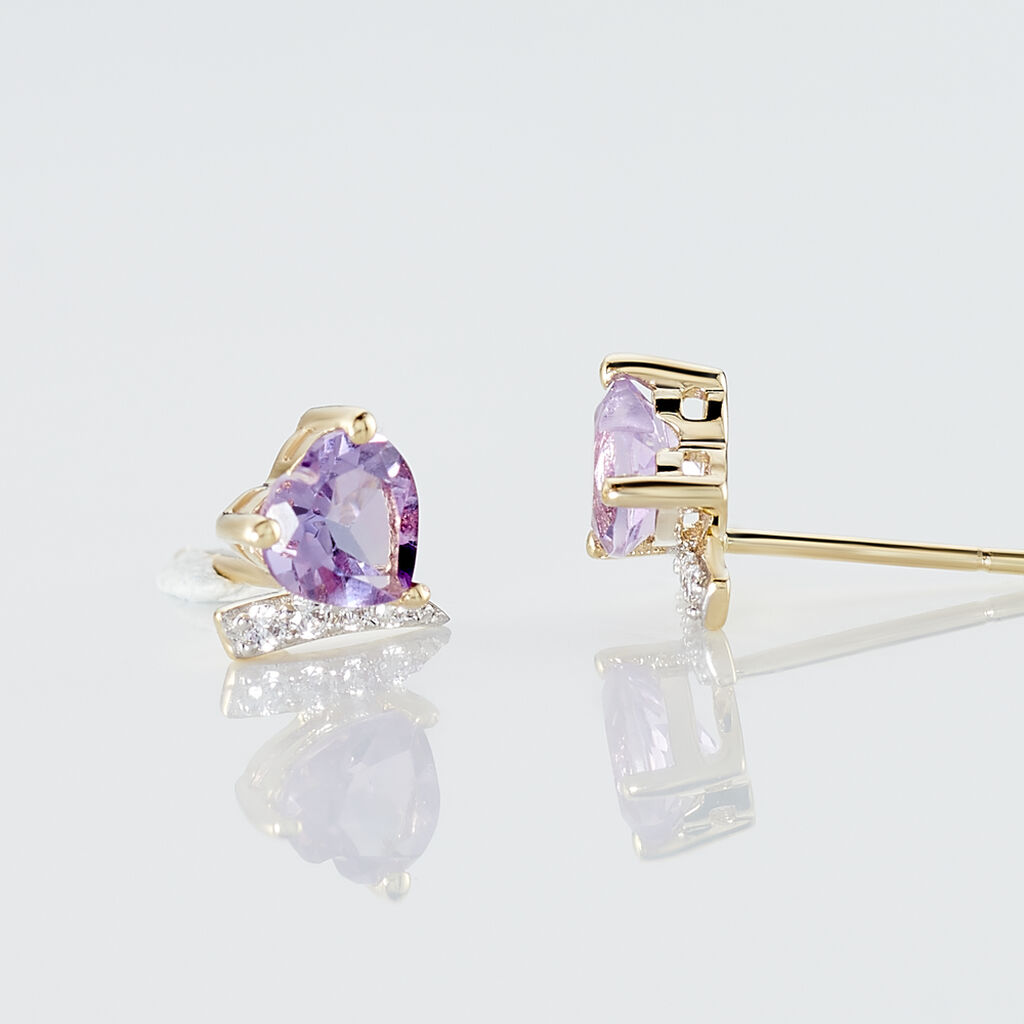 Boucles D'oreilles Puces Eva Or Jaune Amethyste Et Oxyde De Zirconium - Clous d'oreilles Femme | Histoire d’Or
