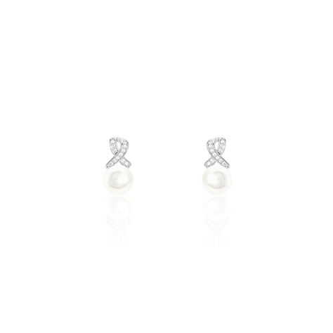 Boucles D'oreilles Pendantes Sathine Argent  Perle De Culture Et Oxyde - Boucles d'oreilles fantaisie Femme | Histoire d’Or