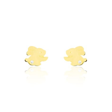 Boucles D'oreilles Puces Elioussa Lapin Or Jaune Oxyde De Zirconium - Clous d'oreilles Femme | Histoire d&rsquo;Or
