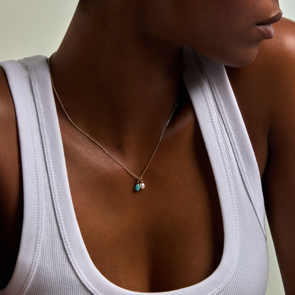 Collier Mala&iuml;ka Argent Dor&eacute; A L'Or 750/1000 Perle De Culture Amazonite - Colliers Femme | Histoire d&rsquo;Or