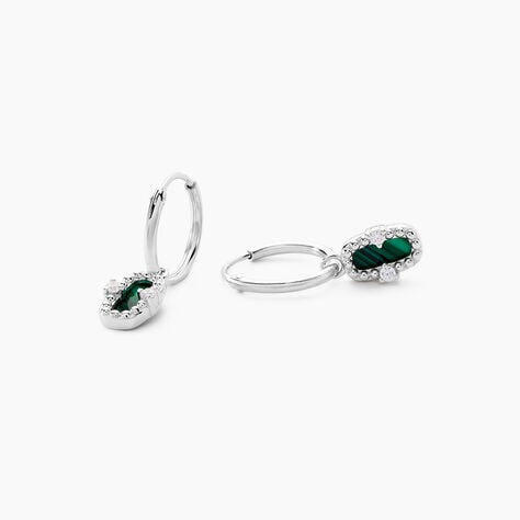 Cr&eacute;oles Serafine Argent Blanc Malachite Oxyde De Zirconium - Boucles d'oreilles cr&eacute;oles Femme | Histoire d&rsquo;Or