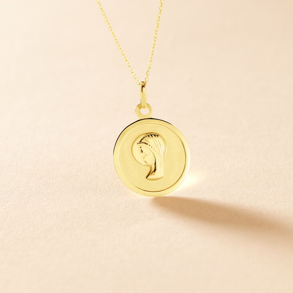 Pendentif Vierge Rond Or Jaune - Pendentifs Baptême Famille | Histoire d’Or