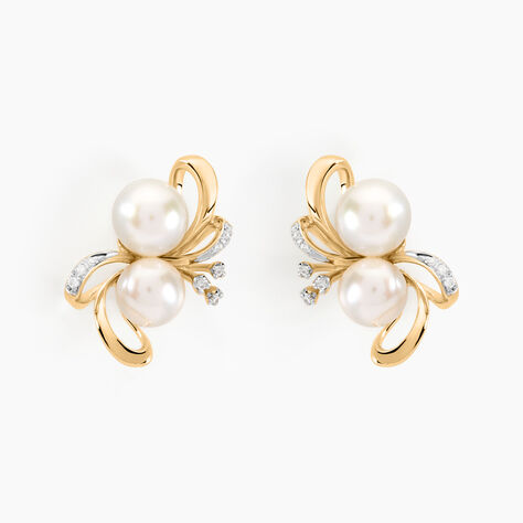 Boucles D'oreilles Puces Wandula Or Jaune Perle De Culture Et Diamant - Clous d'oreilles Femme | Histoire d&rsquo;Or