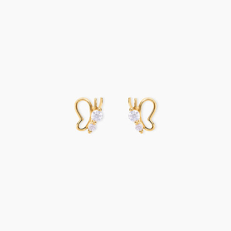 Boucles D'oreilles Puces Donte Papillon Or Jaune Oxyde De Zirconium - Clous d'oreilles Femme | Histoire d&rsquo;Or