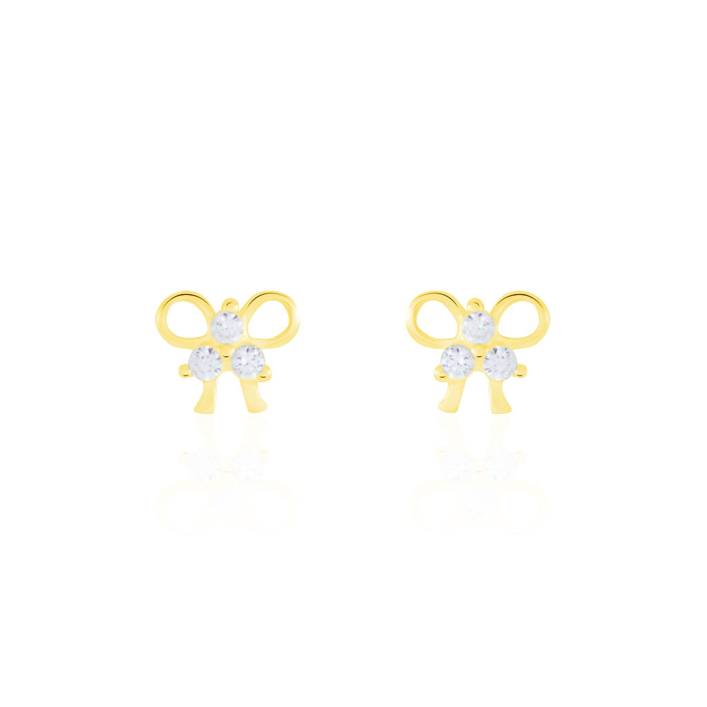 Boucles D'oreilles Puces Darina Noeud Or Jaune Oxyde De Zirconium - Clous d'oreilles Famille | Histoire d’Or