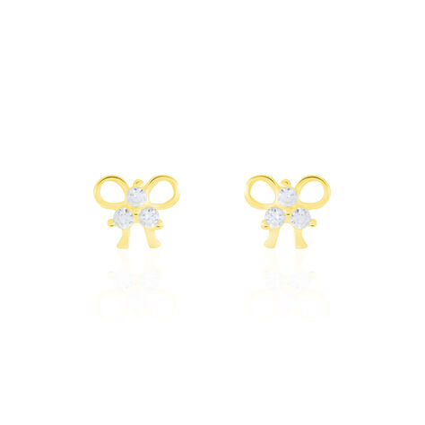 Boucles D'oreilles Puces Darina Noeud Or Jaune Oxyde De Zirconium - Clous d'oreilles Famille | Histoire d’Or