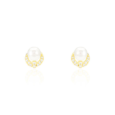 Boucles D'oreilles Puces Aloys Or Jaune Perle De Culture - Clous d'oreilles Femme | Histoire d’Or
