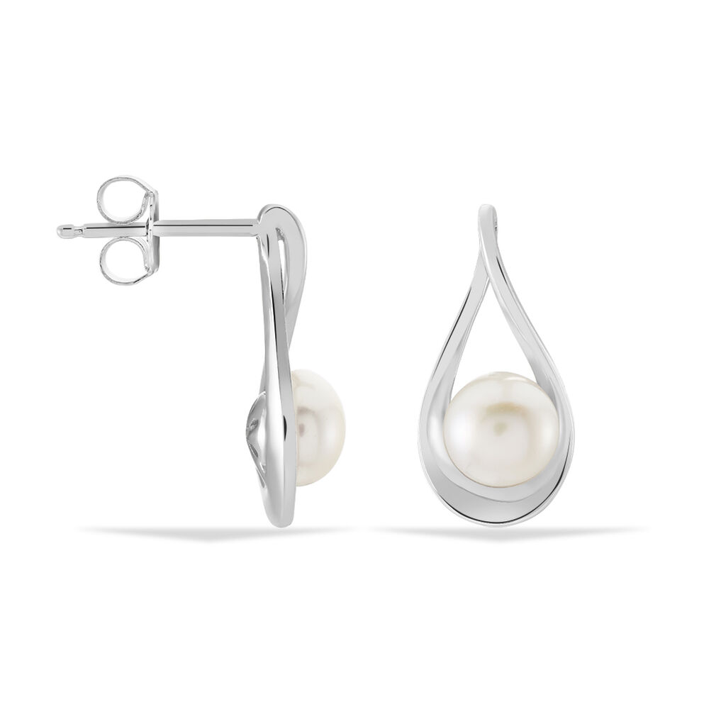 Boucles D'oreilles Pendantes Loren Argent Blanc Perle De Culture - Boucles d'oreilles fantaisie Femme | Histoire d’Or