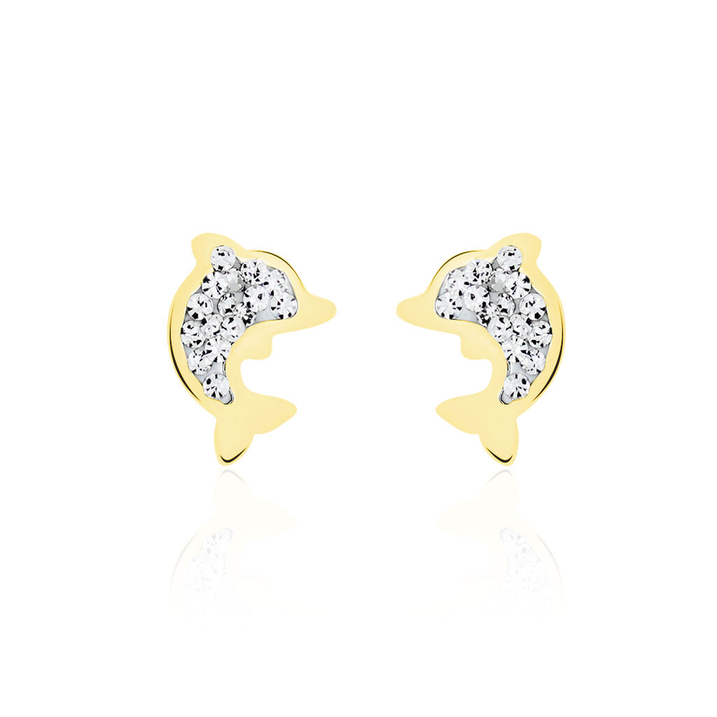 boucles d'oreilles puces eleanor dauphin 0 or jaune strass
