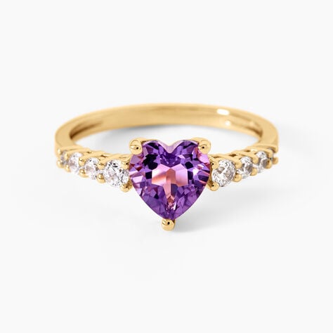 Bague Fany Argent Dor&eacute; A L'Or 750/1000 Am&eacute;thyste Oxyde De Zirconium - Bagues solitaires Femme | Histoire d&rsquo;Or