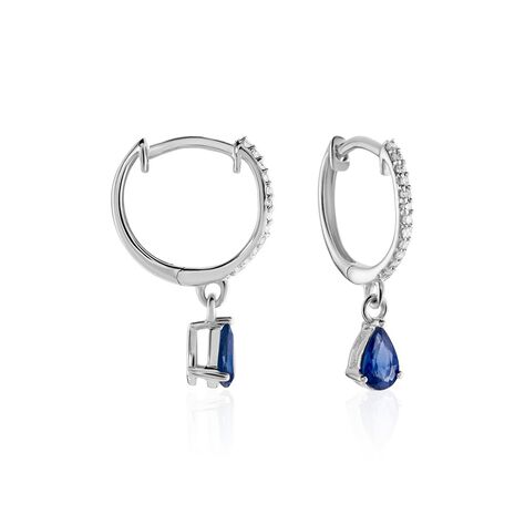 Créoles Or Blanc  Saphir Et Diamants - Boucles d'oreilles créoles Femme | Histoire d’Or