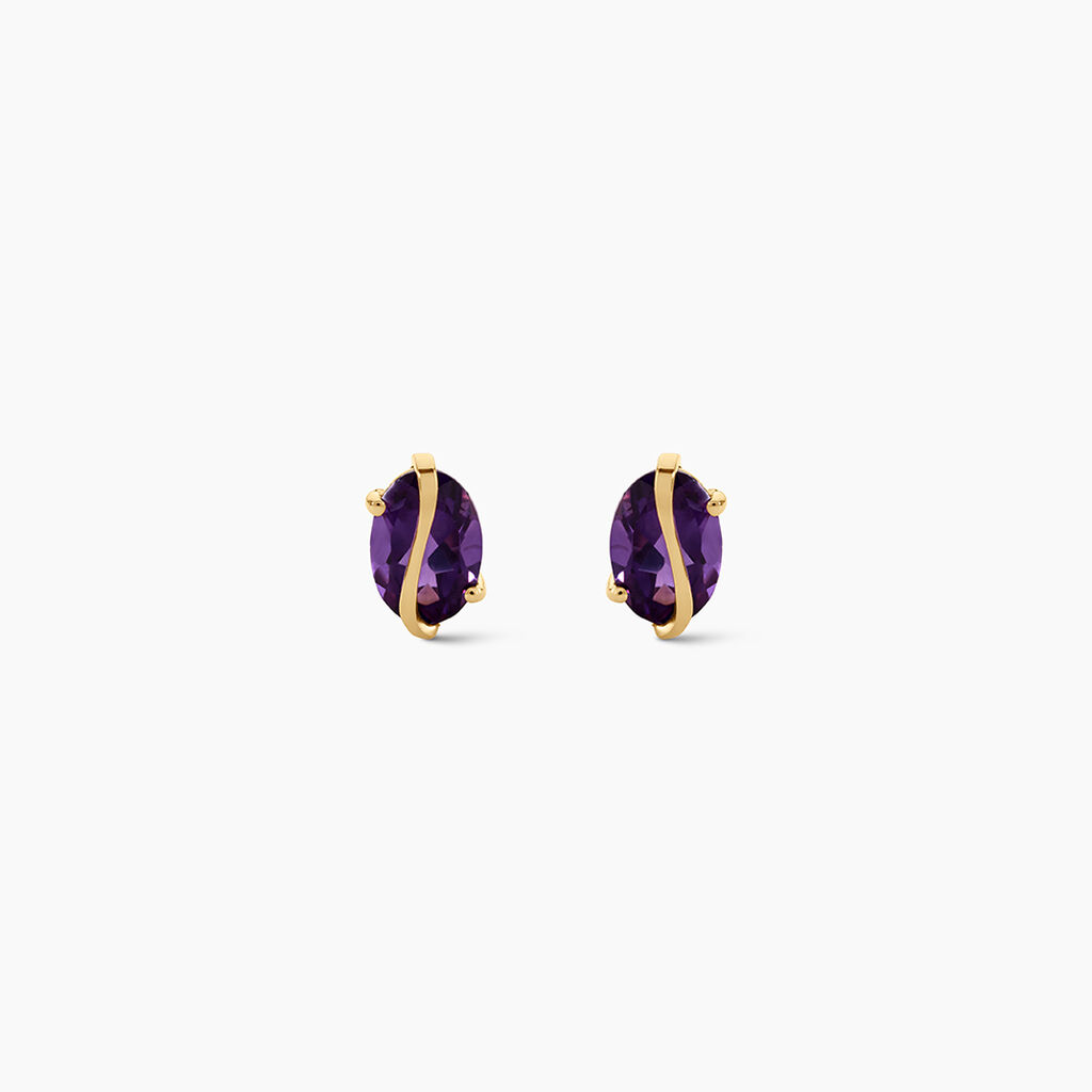 Boucles D'Oreilles Puces Prudencia Argent Dor&eacute; A L'Or 750/1000 Am&eacute;thyste - Boucles d'oreilles empierr&eacute;es Femme | Histoire d&rsquo;Or
