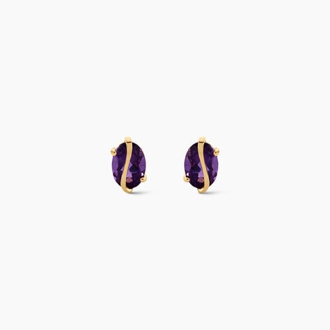 Boucles D'Oreilles Puces Prudencia Argent Dor&eacute; A L'Or 750/1000 Am&eacute;thyste - Boucles d'oreilles empierr&eacute;es Femme | Histoire d&rsquo;Or