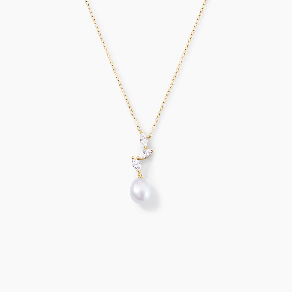 Collier Nacr&eacute;e Or Jaune Perle De Culture Oxyde De Zirconium - Colliers Femme | Histoire d&rsquo;Or