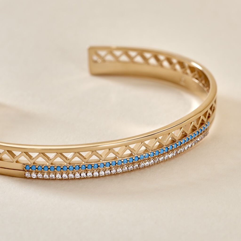 Bracelet Jonc Zoila Plaqué Or Pierre De Synthese Et Oxyde - Bracelets joncs Femme | Histoire d’Or