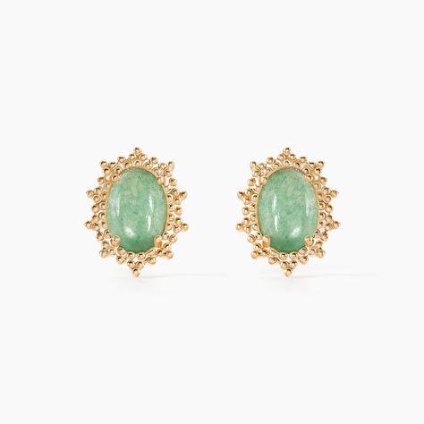 Boucles D'oreilles Puces Vintage Love Plaqué Or Jaune Aventurine - Boucles d'oreilles fantaisie Femme | Histoire d’Or