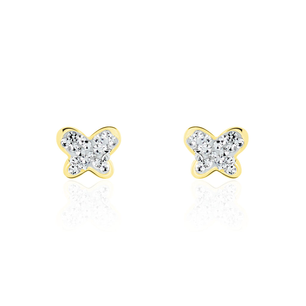 Boucles D'oreilles Puces Or Jaune Cercis Strass - Clous d'oreilles Famille | Histoire d’Or