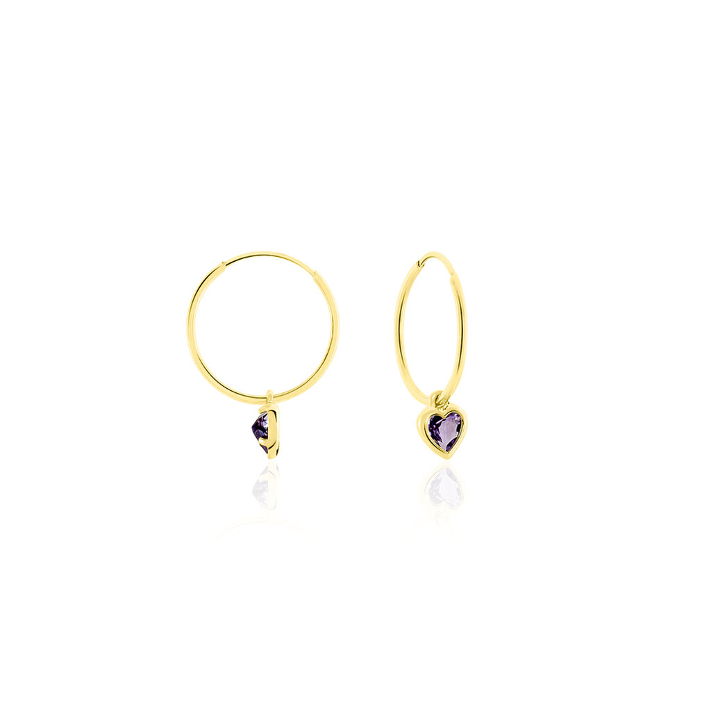 Cr&eacute;oles Marsie Coeur Or Jaune Amethyste - Boucles d'oreilles cr&eacute;oles Femme | Histoire d&rsquo;Or
