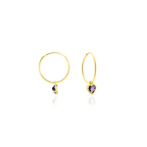 Cr&eacute;oles Marsie Coeur Or Jaune Amethyste - Boucles d'oreilles cr&eacute;oles Femme | Histoire d&rsquo;Or