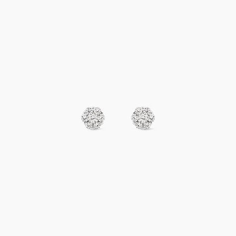 Boucles D'oreilles Puces Eleanor Fleur Or Blanc Oxyde De Zirconium - Clous d'oreilles Femme | Histoire d&rsquo;Or
