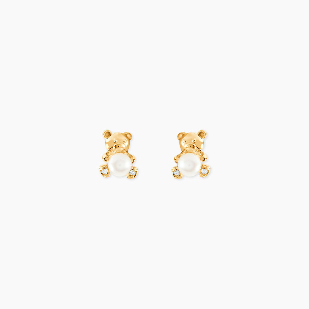 Boucles D'Oreilles Puces Roxya Or Blanc Perle De Culture Oxyde De Zirconium - Clous d'oreilles Femme | Histoire d&rsquo;Or