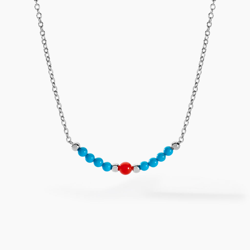 Collier Behati Argent Blanc Corail Turquoise - Colliers fantaisie Femme | Histoire d&rsquo;Or