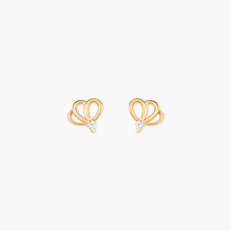 Boucles D'oreilles Puces Edvige Fleur Or Jaune Oxyde De Zirconium - Clous d'oreilles Femme | Histoire d&rsquo;Or