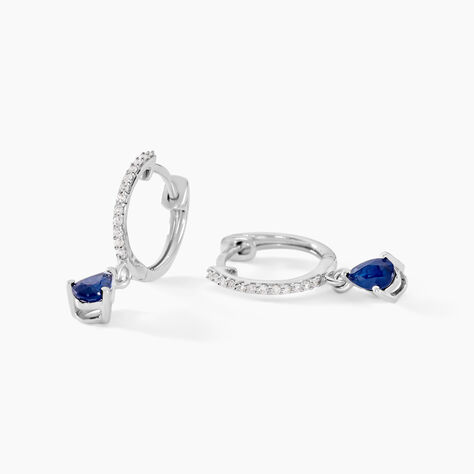 Créoles Or Blanc  Saphir Et Diamants - Boucles d'oreilles créoles Femme | Histoire d’Or