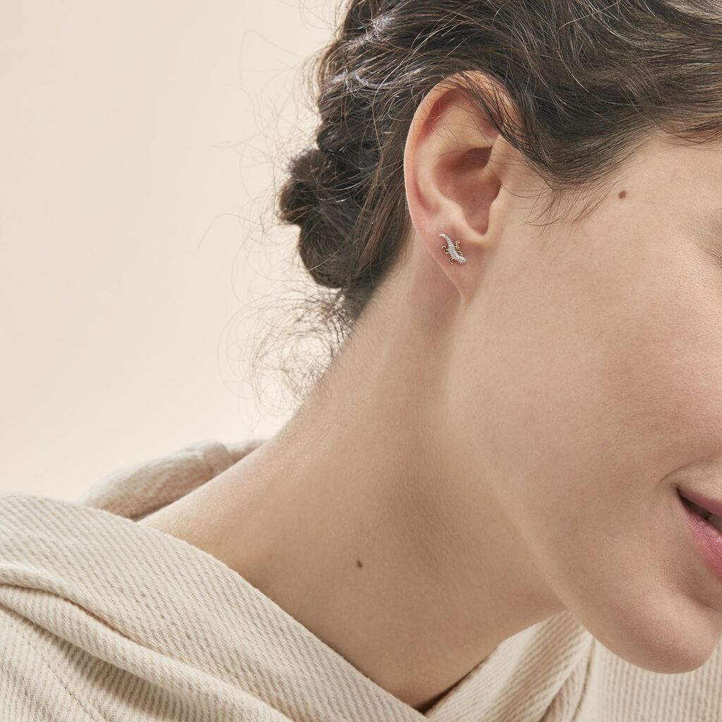 Boucles D'oreilles Puces Azzedine Salamandre Or Bicolore - Clous d'oreilles Femme | Histoire d’Or