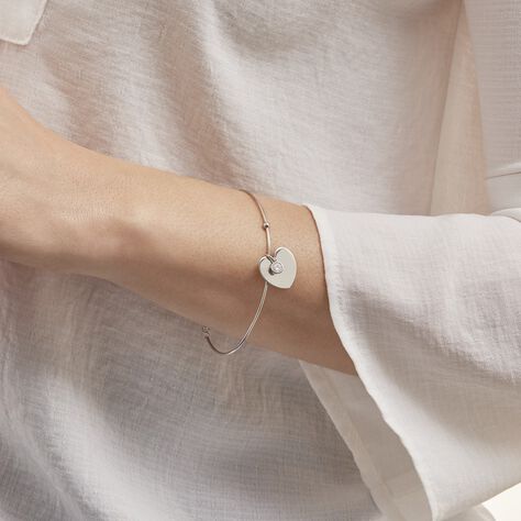 Bracelet Jonc Ylla Argent Blanc Oxyde De Zirconium - Bracelets Coeur Femme | Histoire d’Or