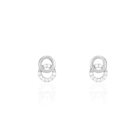 Boucles D'oreilles Puces Edmee Double Cercles Or Blanc Oxyde - Clous d'oreilles Femme | Histoire d’Or