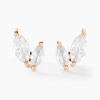 Boucles D'oreilles Puces Navette Argent Rose Oxyde De Zirconium
