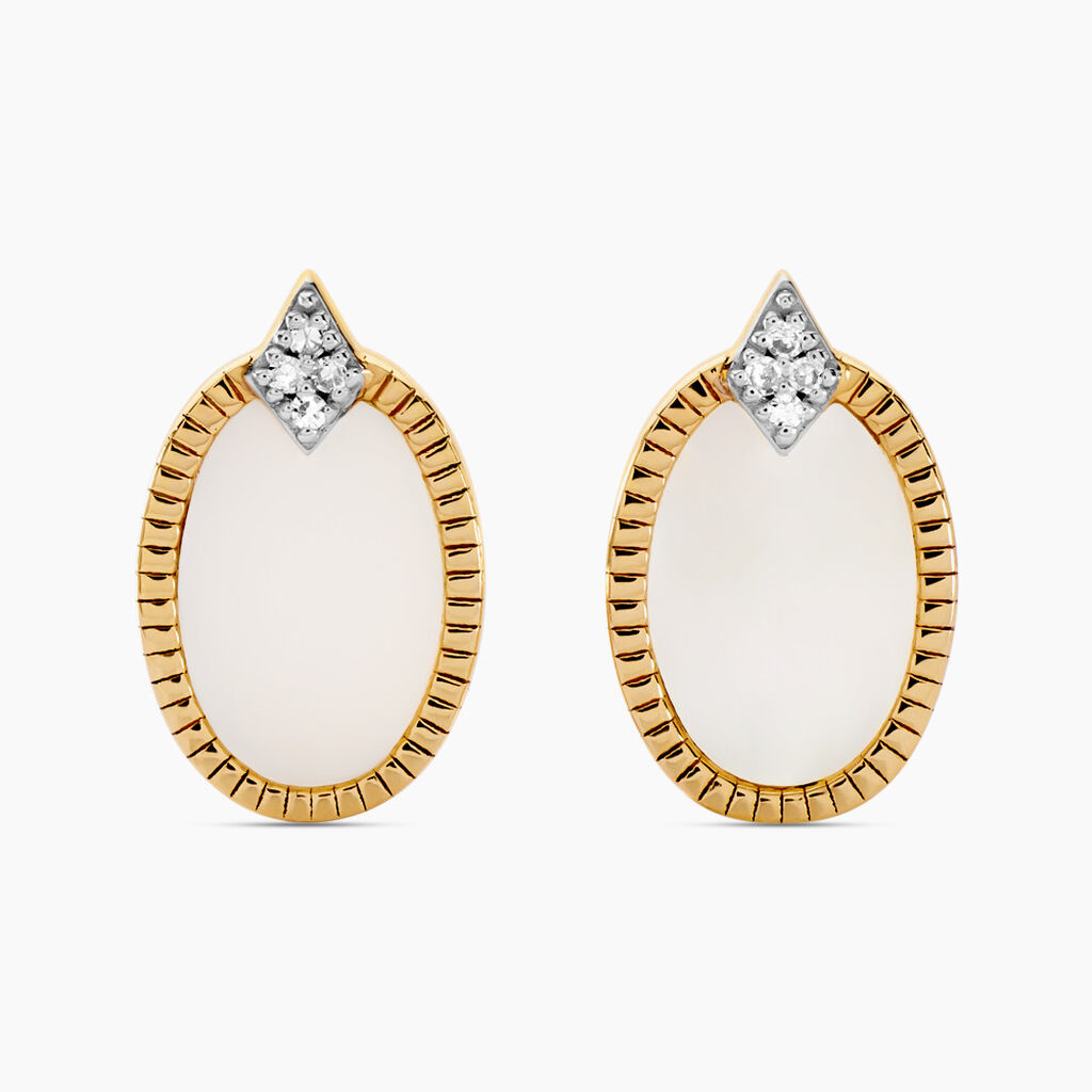 Boucles D'oreilles Puces Tahina Or Jaune Nacre Diamant - Clous d'oreilles Femme | Histoire d&rsquo;Or