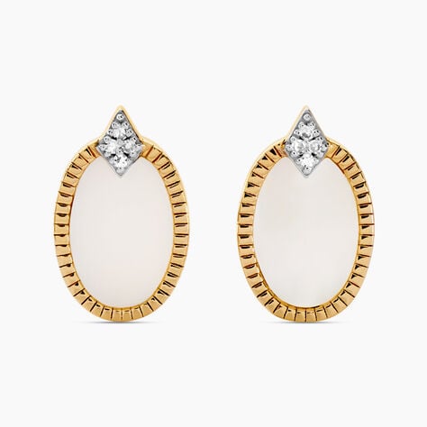 Boucles D'oreilles Puces Tahina Or Jaune Nacre Diamant - Clous d'oreilles Femme | Histoire d&rsquo;Or