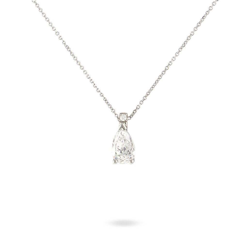 Collier Enis Or Blanc Oxyde De Zirconium Et Olivine