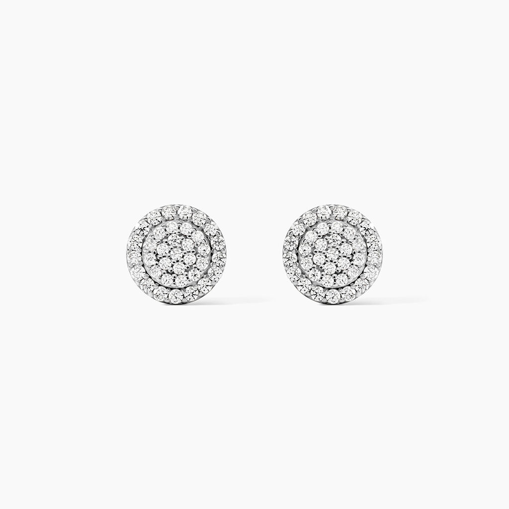 Boucles D'oreilles Puces Classic Or Blanc Oxyde De Zirconium - Clous d'oreilles Femme | Histoire d&rsquo;Or