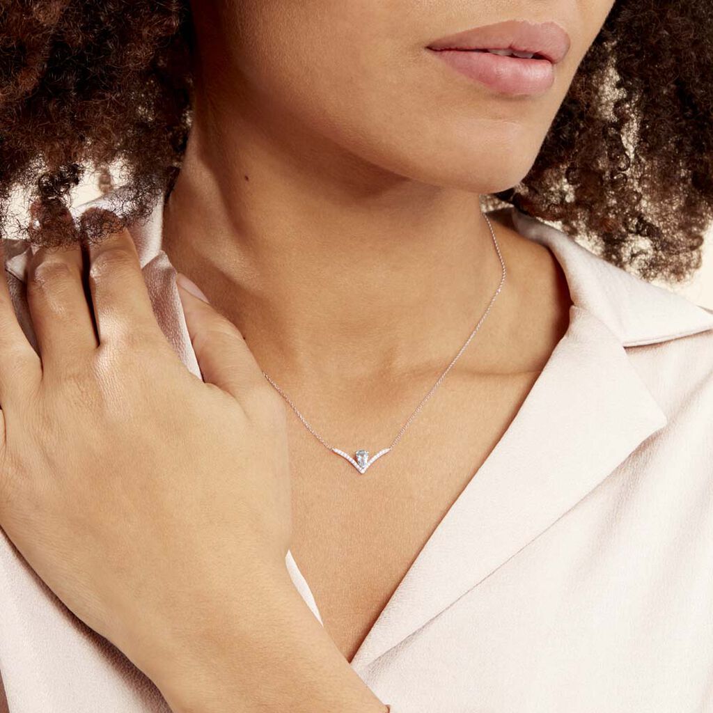 Collier Marlene Or Blanc Topaze Et Oxyde De Zirconium - Colliers Femme | Histoire d’Or
