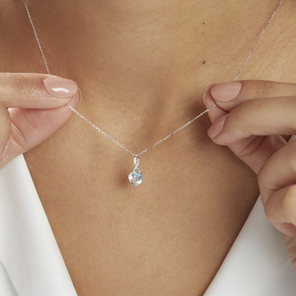 Collier Clothilde Or Blanc Topaze Et Oxyde De Zirconium - Colliers Coeur Femme | Histoire d’Or