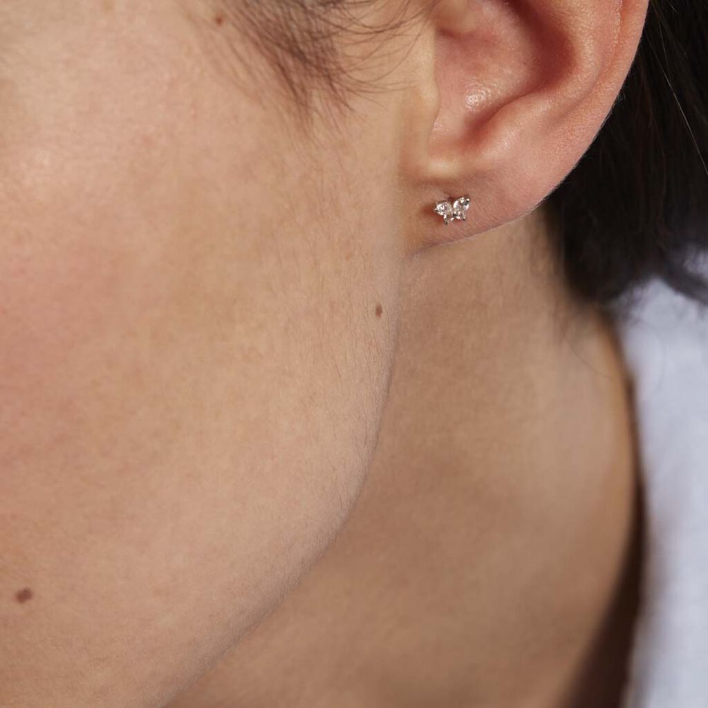 Boucles D'oreilles Puces Eleanor Fleur Or Blanc Oxyde De Zirconium - Clous d'oreilles Femme | Histoire d’Or