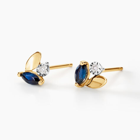 Boucles D'oreilles Puces Tameka Or Bicolore Saphir Diamant - Clous d'oreilles Femme | Histoire d’Or