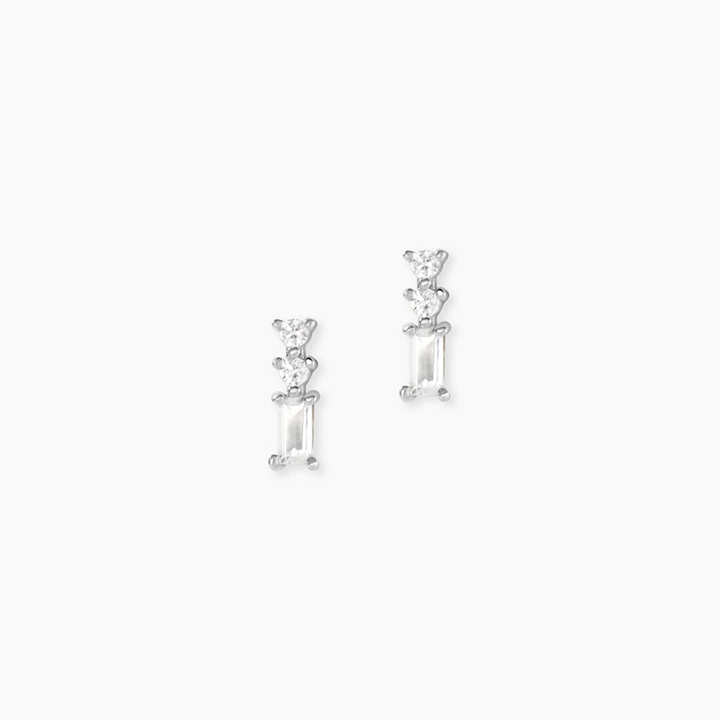 Boucles D'oreilles Puces Iolyn Argent Blanc Oxyde De Zirconium - Boucles d'oreilles fantaisie Femme | Histoire d&rsquo;Or