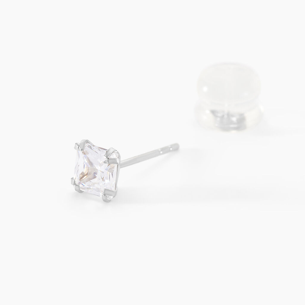 Boucles D'oreilles Puces Or Blanc Oxyde De Zirconium - Clous d'oreilles Famille | Histoire d’Or