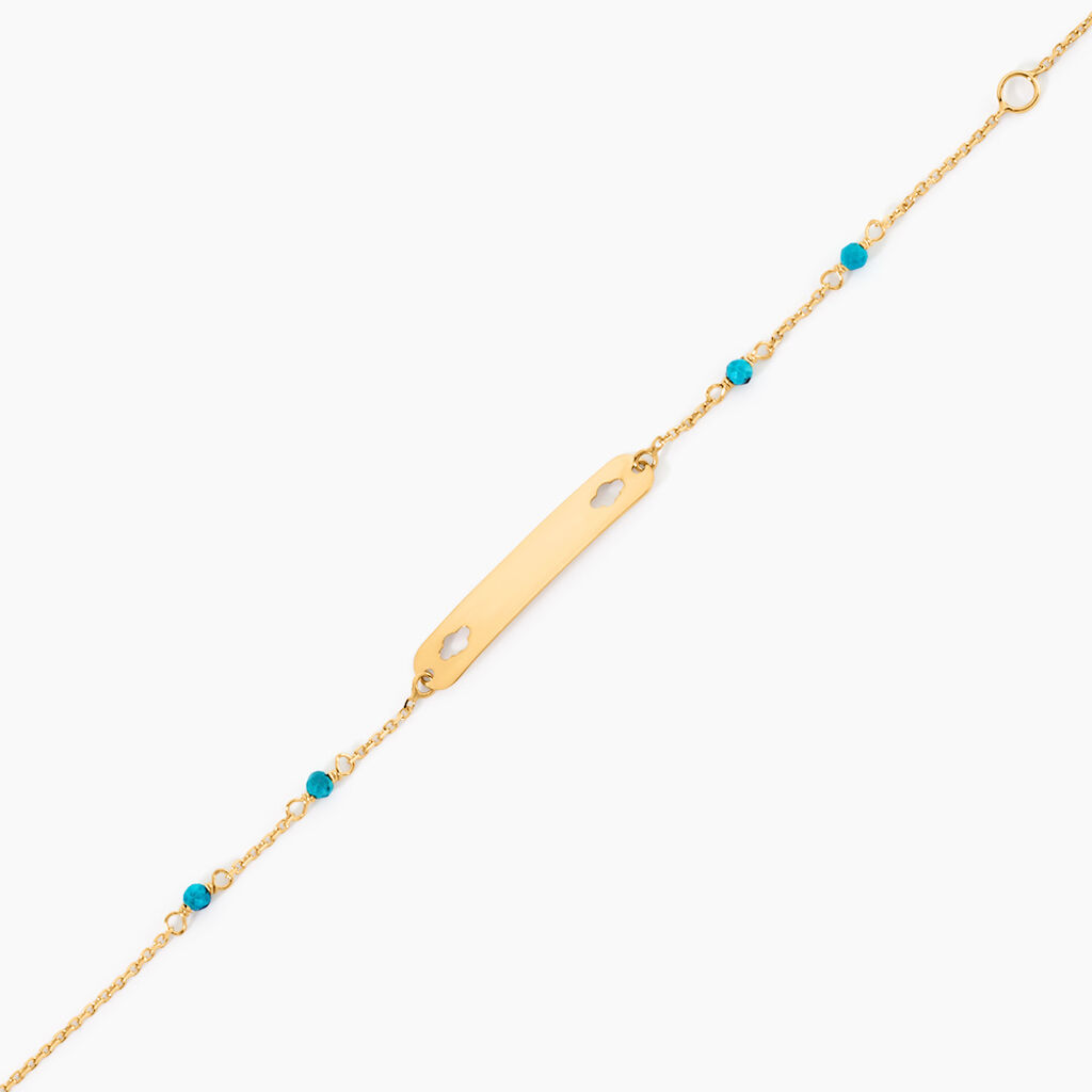 Bracelet Identit&eacute; Emna Or Jaune Turquoise - Bracelets Communion Enfant | Histoire d&rsquo;Or